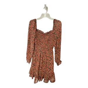 Lily Rose Women's Size Medium Fit Flare Dress Black Red Floral Sheer Smocked NWT